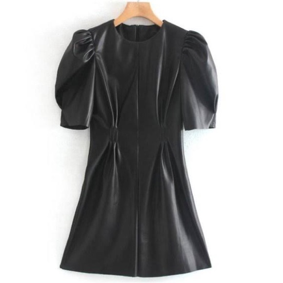 STORETS faux leather cinched waist short sleeve dress - Picture 1 of 4